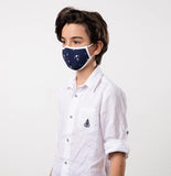 Navy Blue and White Navy Theme Kids Mask - Antibacterial Antimicrobial Fabric (Silver Ion)