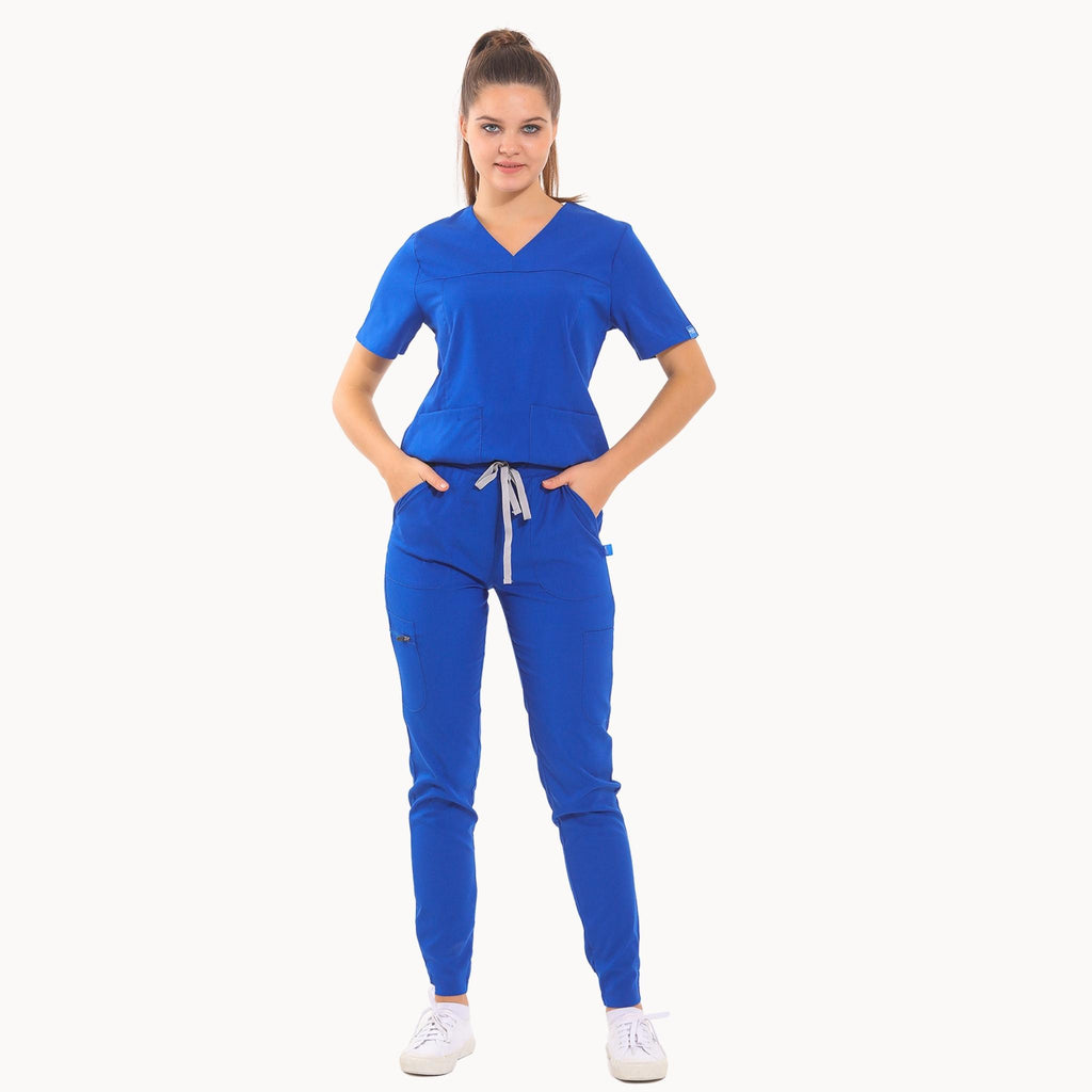 Buy Women 5-Pocket Polyester Navy Blue Scrub Suits