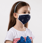 Navy Blue and White Navy Theme Kids Protective Reusable Mask - Antibacterial Antimicrobial Fabric (Silver Ion)