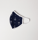 Navy Blue and White Navy Theme Kids Protective Reusable Mask - Antibacterial Antimicrobial Fabric (Silver Ion)